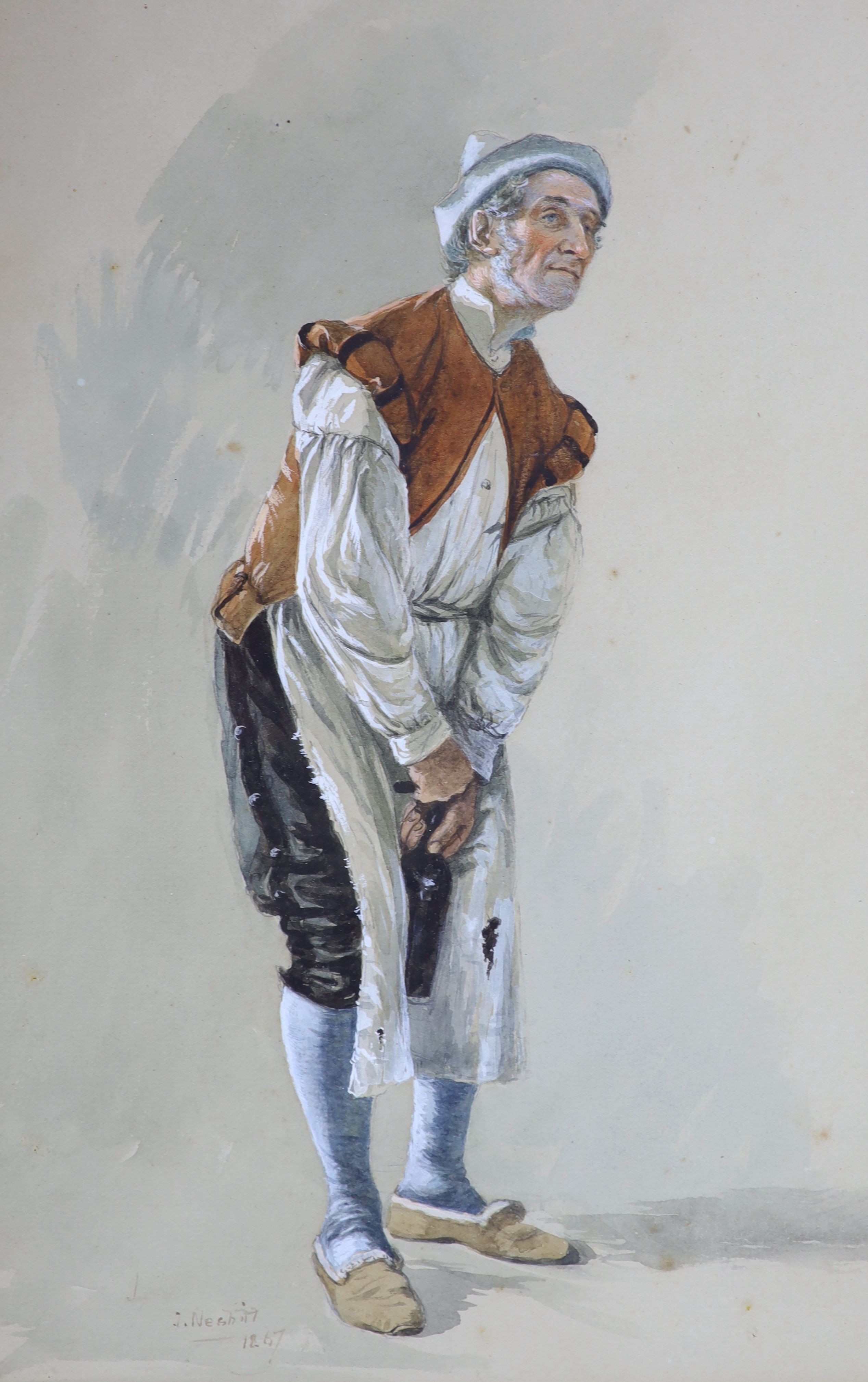 John Nesbitt (1831-1904), watercolour, The Steward, signed and dated 1867, 29 x 19cm